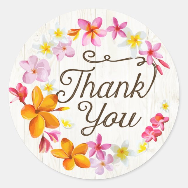 Luau Beach Plumeria Lei Thank You Label (Front)