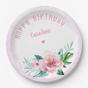 Luau Beach Tropical Floral Hawaiian Birthday Paper Plate