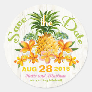 Luau Beach Tropical Floral Save the Date Label