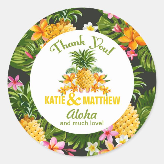 Luau Beach Tropical Floral Thank You Label (Front)