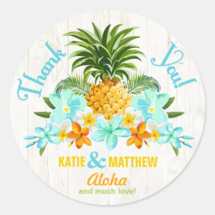 Luau Beach Tropical Floral Thank You Label