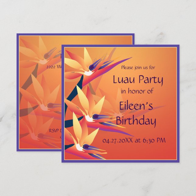 Luau  Birthday Bird-of Paradise Tropical Party Invitation (Front/Back)