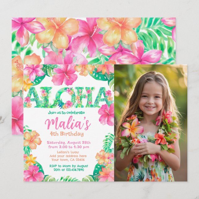 Luau Birthday Invitation (Front/Back)