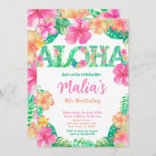 Luau Birthday Invitation (Front/Back)