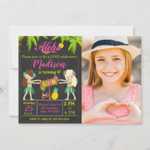 Luau Birthday Invitation Aloha Photo Invite Girl
