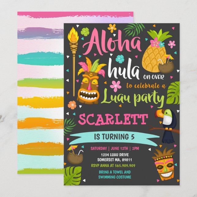 Luau Birthday Invitation Hawaiian Luau Party (Front/Back)