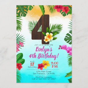 Luau Birthday, Invitation Luau Party 4th Birthday