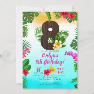 Luau Birthday, Invitation Luau Party 8th Birthday