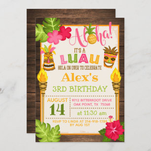 Luau Birthday Invitation - Orange Text