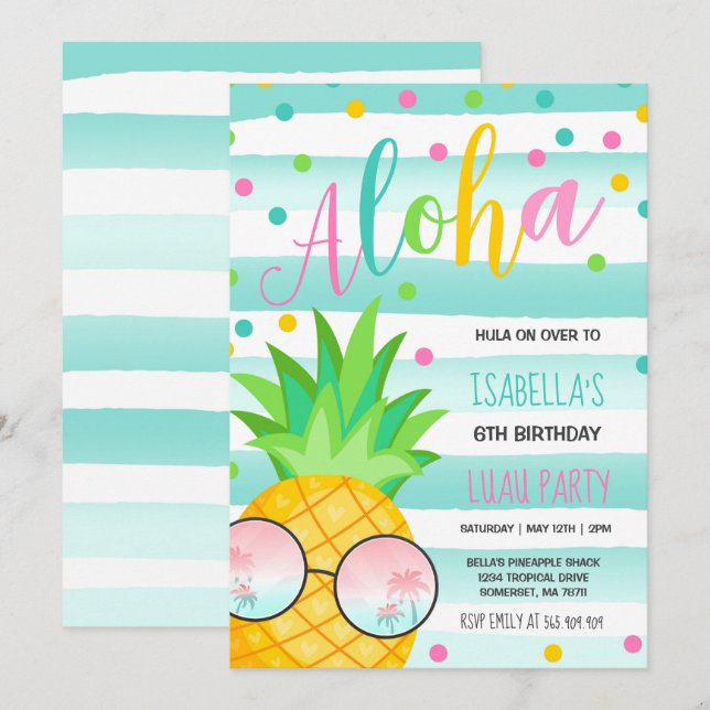 Luau Birthday Invitation Pineapple Hawaiian Luau (Front/Back)