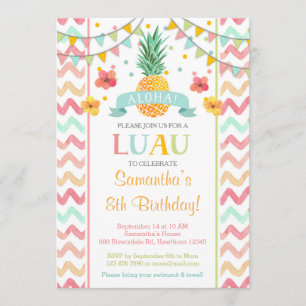Luau Birthday Invitation, Pineapple Invitation