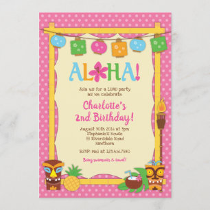 Luau Birthday Invitation, Pool Birthday Party Invitation