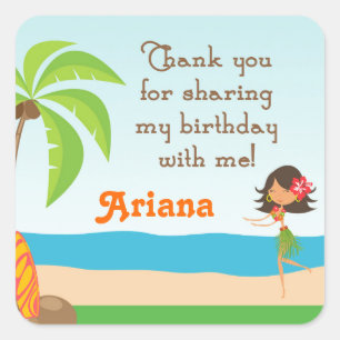 Luau Birthday Party Favour Thank You Sticker