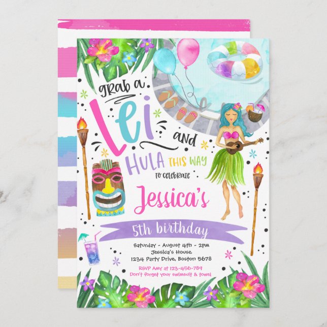 Luau Birthday Party Hawaiian Pineapple Pool Party  Invitation (Front/Back)