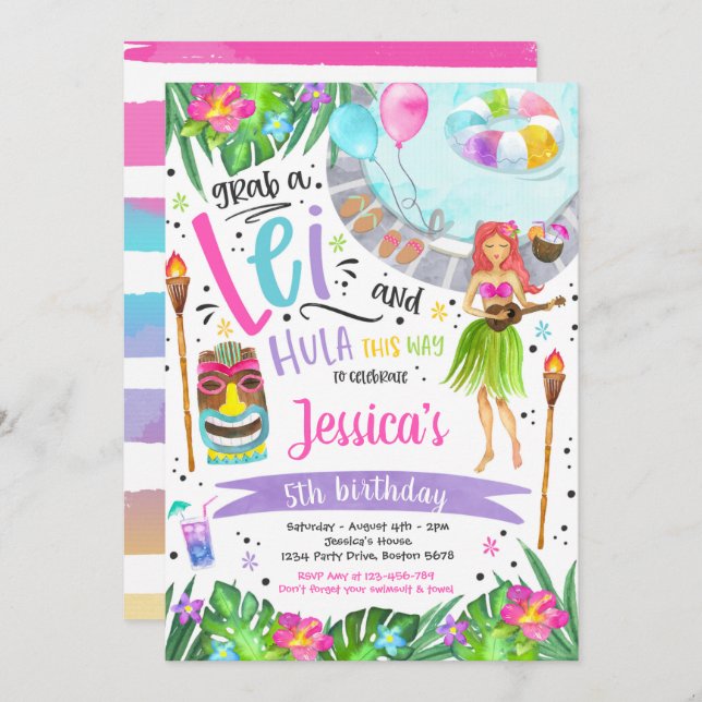 Luau Birthday Party Hawaiian Pineapple Pool Party  Invitation (Front/Back)