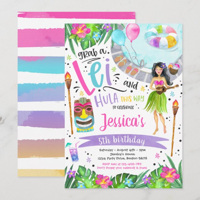 Luau Birthday Party Hawaiian Pineapple Pool Party Invitation (Front/Back)