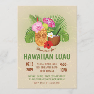 Luau Birthday Party Hawaiian Tiki Invite