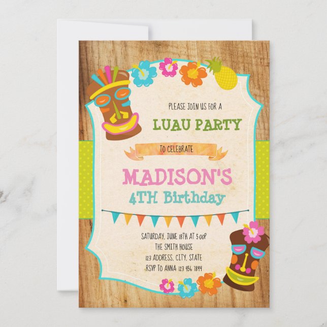 Luau birthday party invitation (Front)
