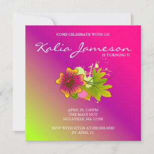 Luau Birthday Party Invite Hibiscus Flower Pink Li
