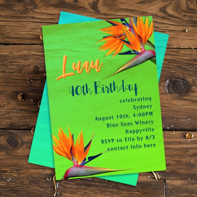 Luau Birthday Party Lime Tropical Flowers Invitation (Creator Uploaded)