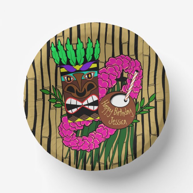 Luau Birthday Party Plates Custom Name (Front)