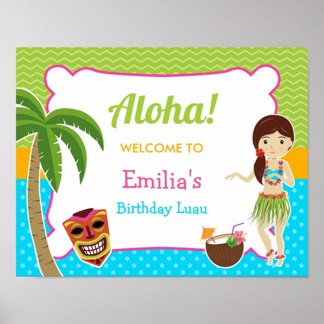 Luau Birthday Party Welcome Sign (Front)