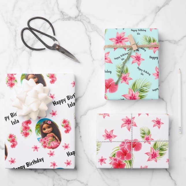 Luau birthday Tropical beach Name Wrapping Paper Sheet (Front)