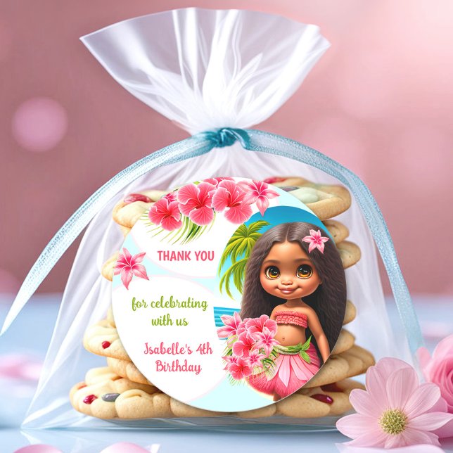 Luau birthday Tropical beach party girl Classic Round Sticker (Luau birthday Tropical beach party girl Classic Round Sticker)