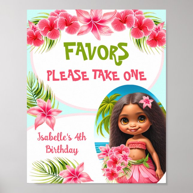 Luau birthday Tropical beach party girl Favor Sign (Front)