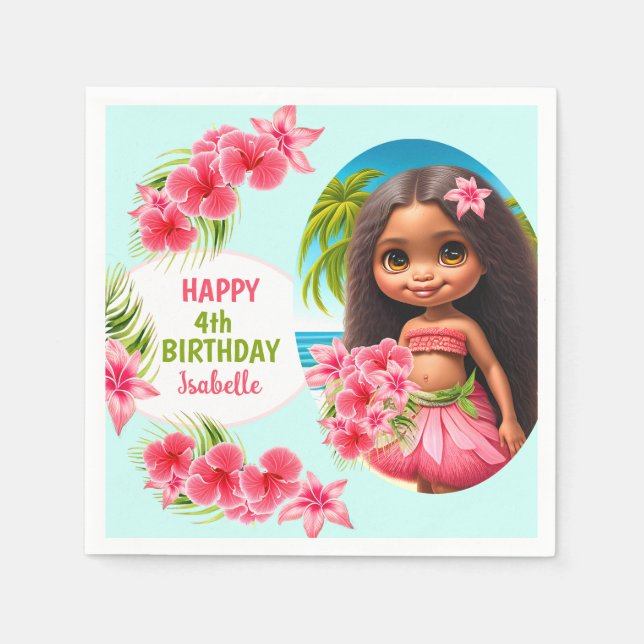 Luau birthday Tropical beach party girl Napkin (Front)