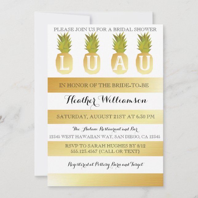 Luau Bridal Shower Gold Invitation (Front)