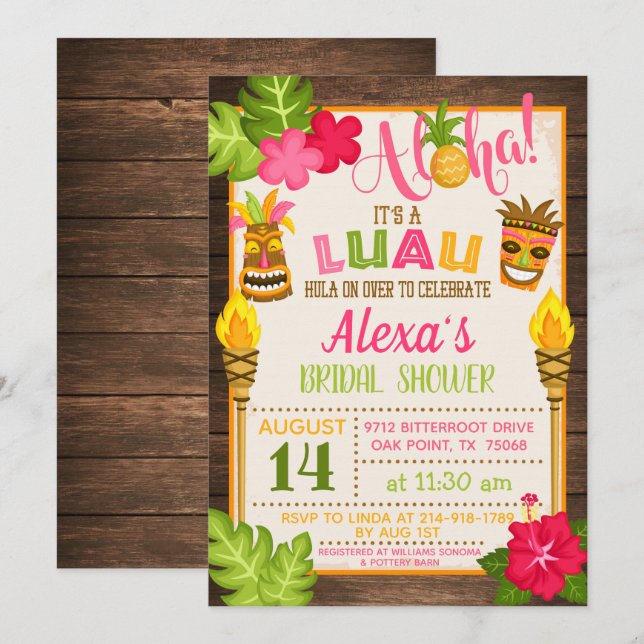 Luau Bridal Shower Invitation (Front/Back)