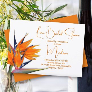 Luau Bridal Shower Orange Bird of Paradise Design Invitation