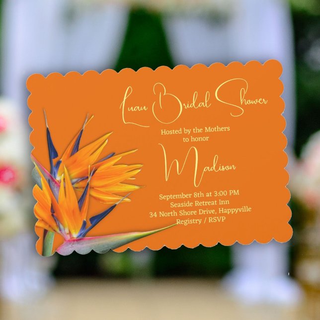 Luau Bridal Shower Orange Bird of Paradise Design Invitation (Creator Uploaded)