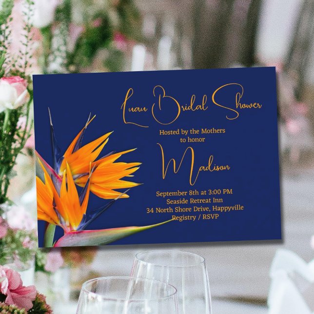 Luau Bridal Shower Orange Bird of Paradise Design Invitation (Creator Uploaded)