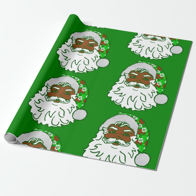luau christmas hawaiian african black santa claus  wrapping paper (Unrolled)