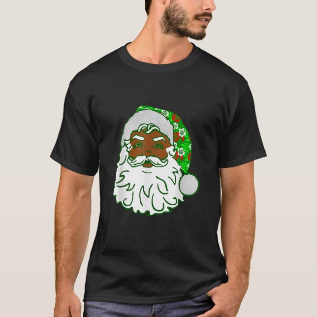 Luau Christmas Hawaiian Black African Santa Hawaii T-Shirt (Front)