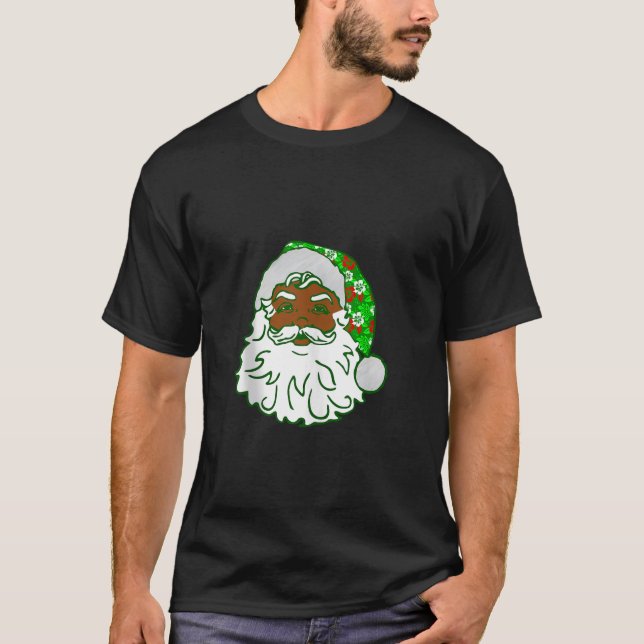 Luau Christmas Hawaiian Black African Santa Hawaii T-Shirt (Front)