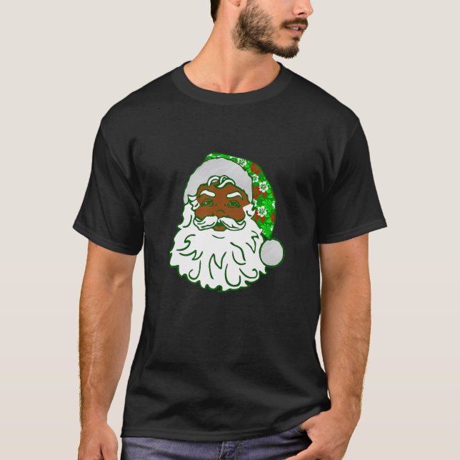 Luau Christmas Hawaiian Black African Santa Hawaii T-Shirt (Front)