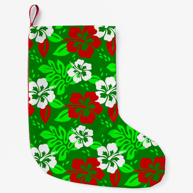 luau christmas hawaiian hibiscus tropical floral small christmas stocking (Front)