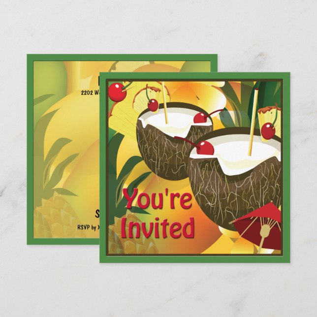 Luau Coconut Drinks Party Invitation (Front/Back)