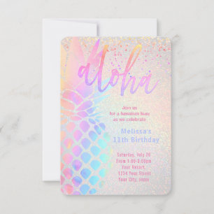 luau colourful pineapple birthday invitation