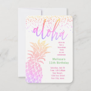 luau faux glitter pineapple birthday party invitation