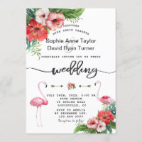 Luau Flamingo Tropical Floral Handwriting Wedding