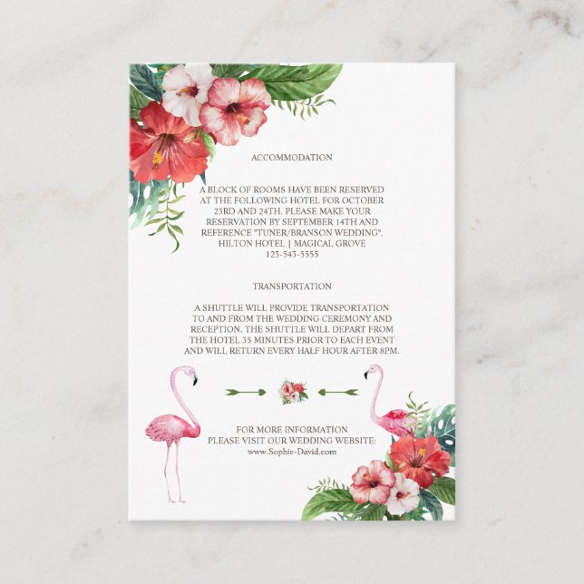 Luau Flamingo Tropical Floral Wedding Details Enclosure Card (Front)
