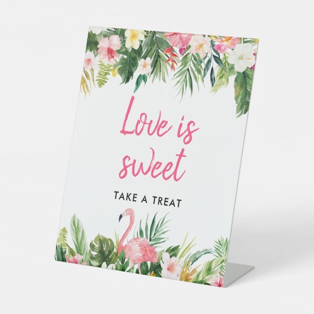Luau Flamingo Tropical Love Is Sweet Favours Sign (Front)