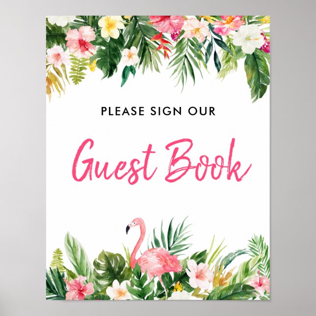 Luau Flamingo Tropical Sign Our Gusetbook Sign (Front)