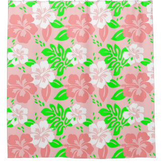luau floral tropical hibiscus flowers pink shower curtain