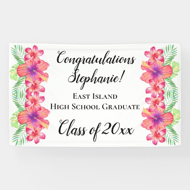 Luau Flowers Personalised Graduation Banner Sign (Horizontal)