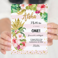 Luau Gold Pineapple 5th Birthday Invitation